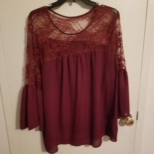 Charlotte Russe maroon lace and chiffon blouse